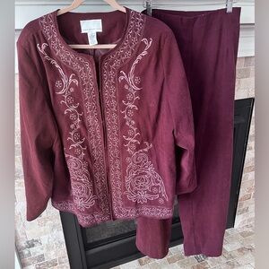 Susan Graver burgundy pants suit size 2X , 28” inseam